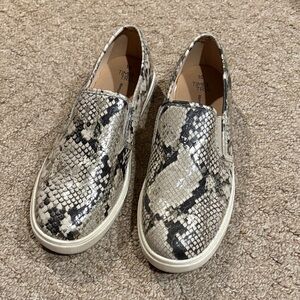 Time and Tru Black and Cream Snake Print Slip-Ons